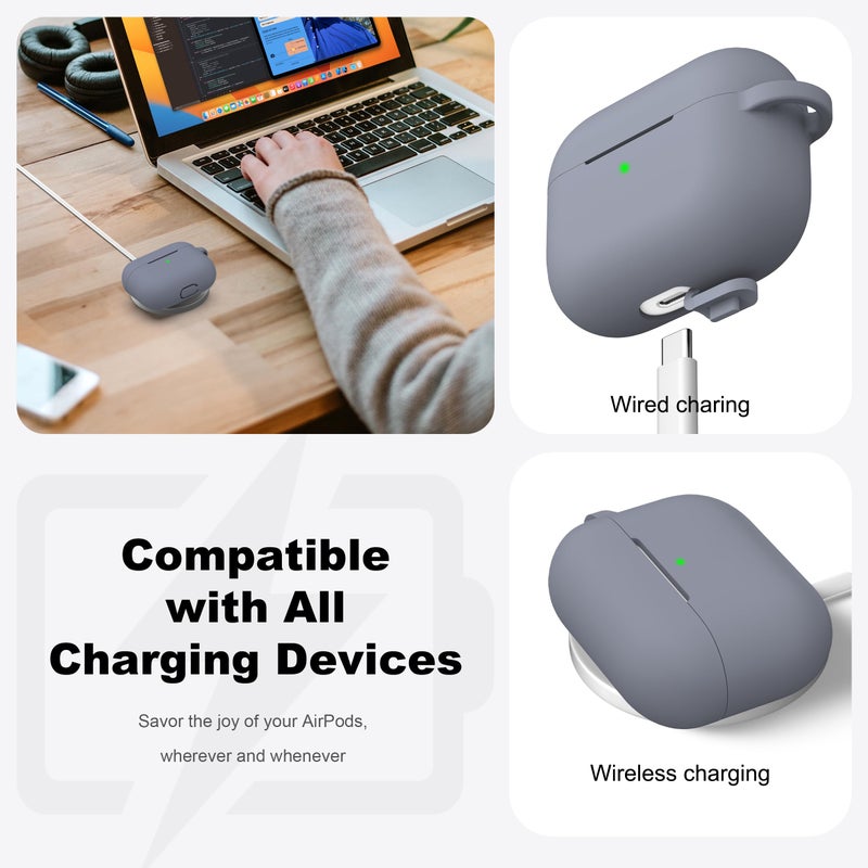R-fun for AirPods Pro 2nd/1st Generation Case with Cleaner Kit,Soft Silicone Protective Case Cover for Apple AirPod Pro 2/1 for Women Men,AirPods Pro Case Accessories with Keychain,Grey - Image 3